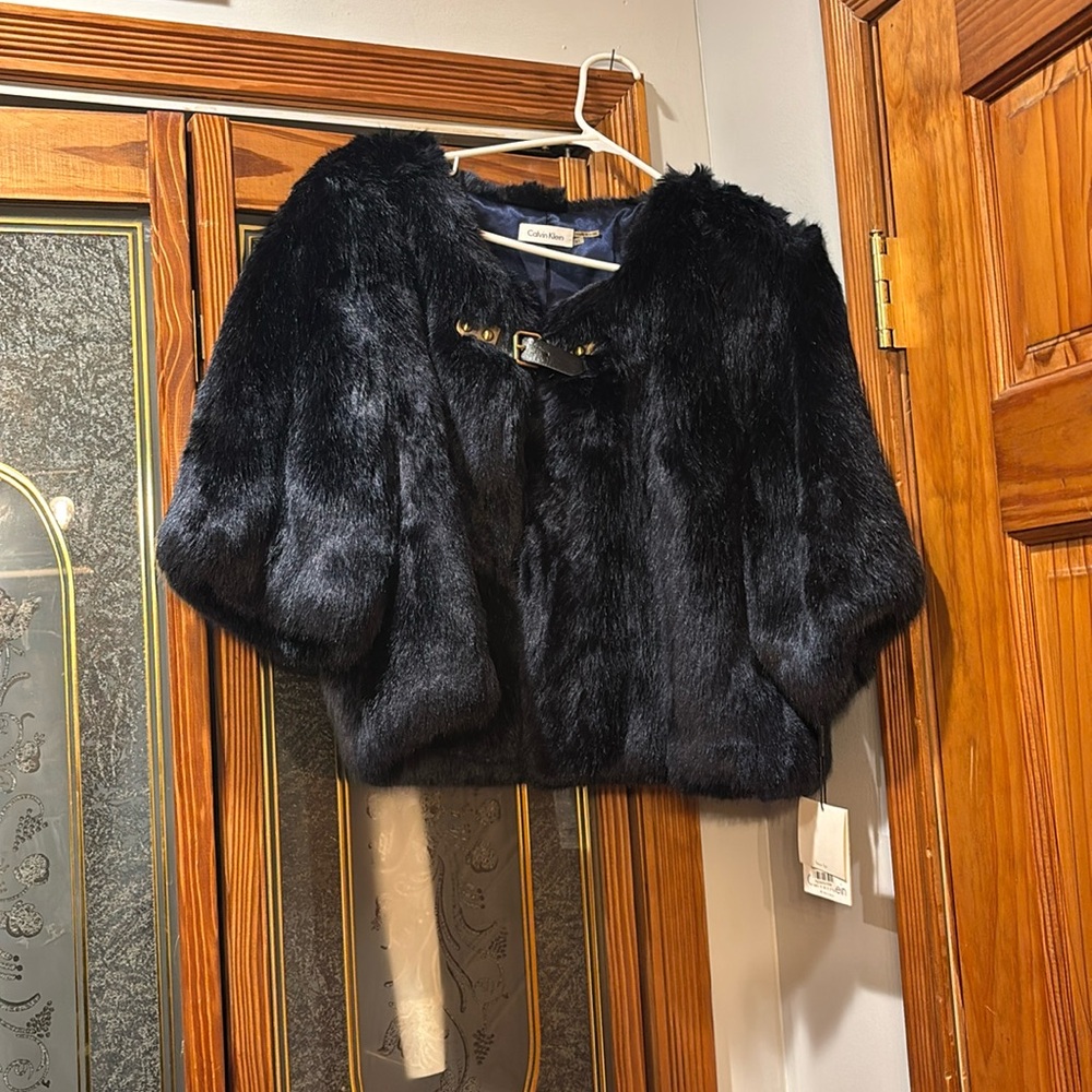 Calvin Klein fur jacket navy blue